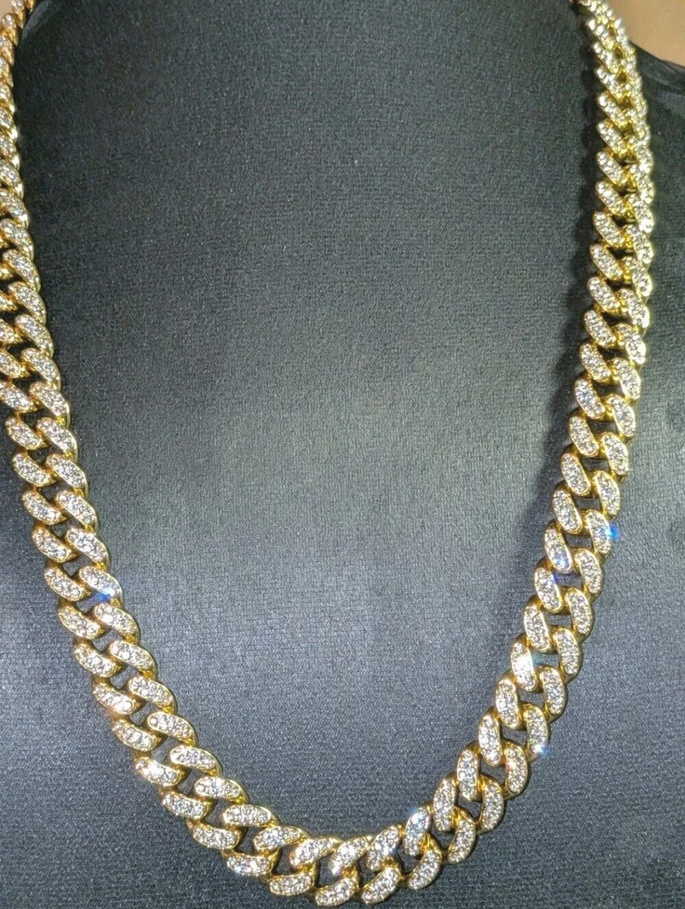 Men's Hip Hop 12mm Golden Cuban Link Chain Necklace with cubic zirconia Stones